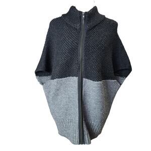 LOFT Two-Tone Black and Gray Zip Front Knit Sweater